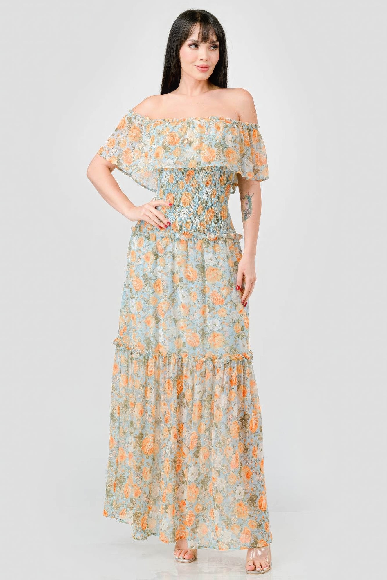 floral smocked maxi dress