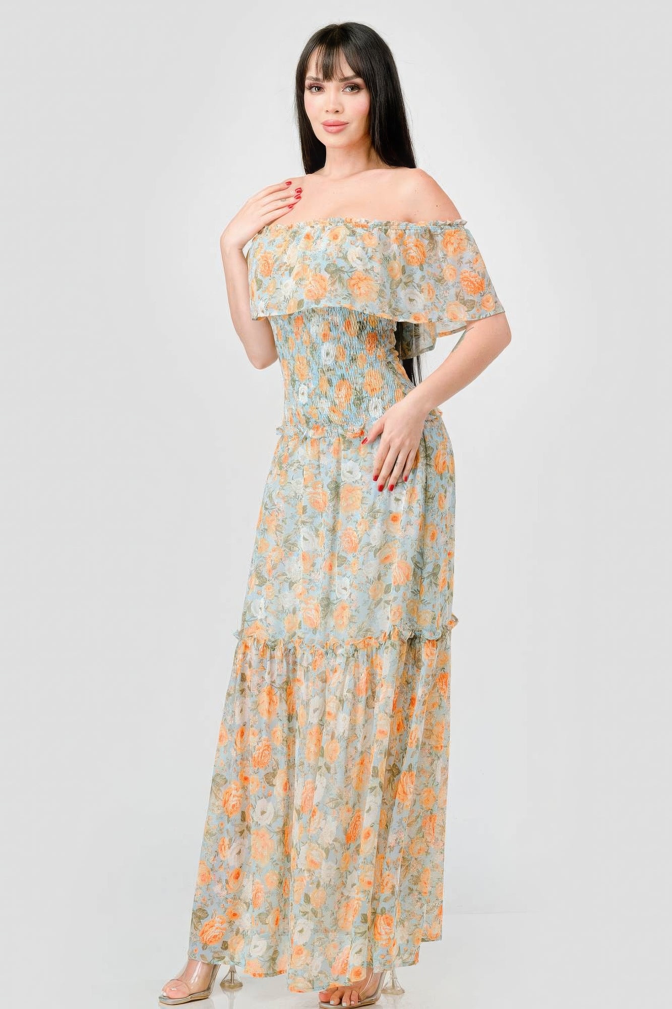 floral smocked maxi dress