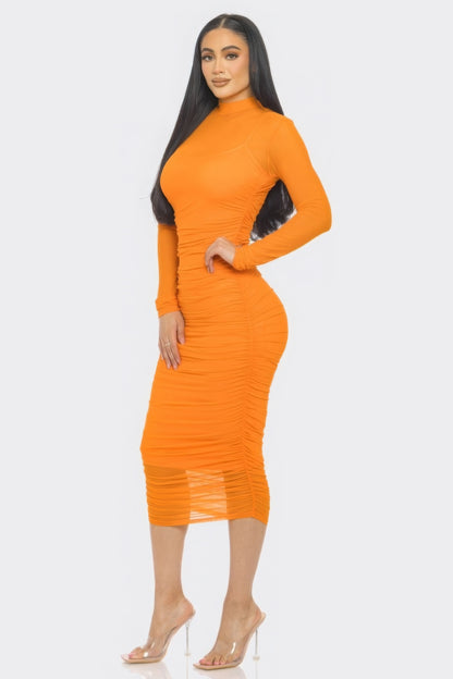 Solid Mesh Midi Dress