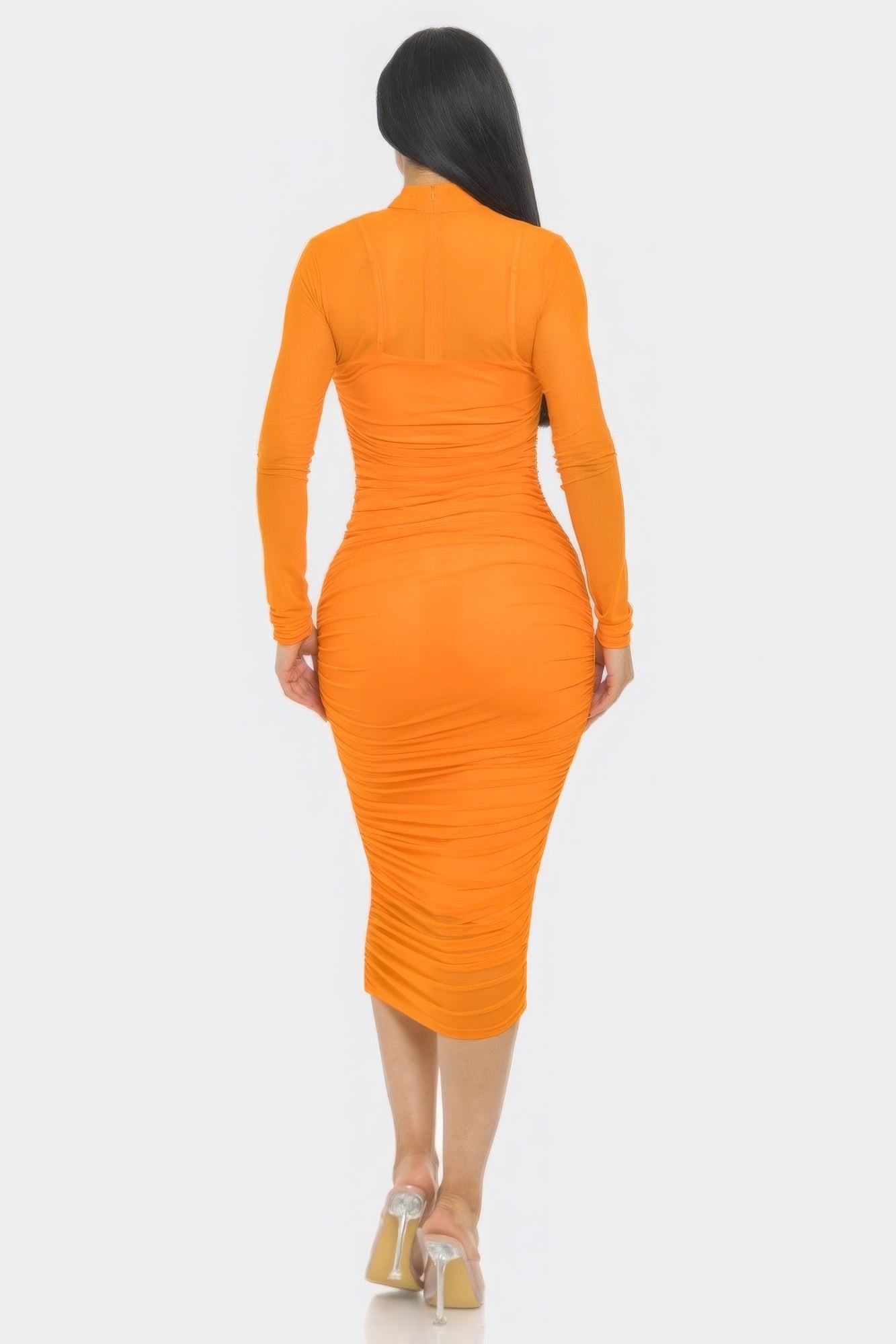 solid mesh midi dress