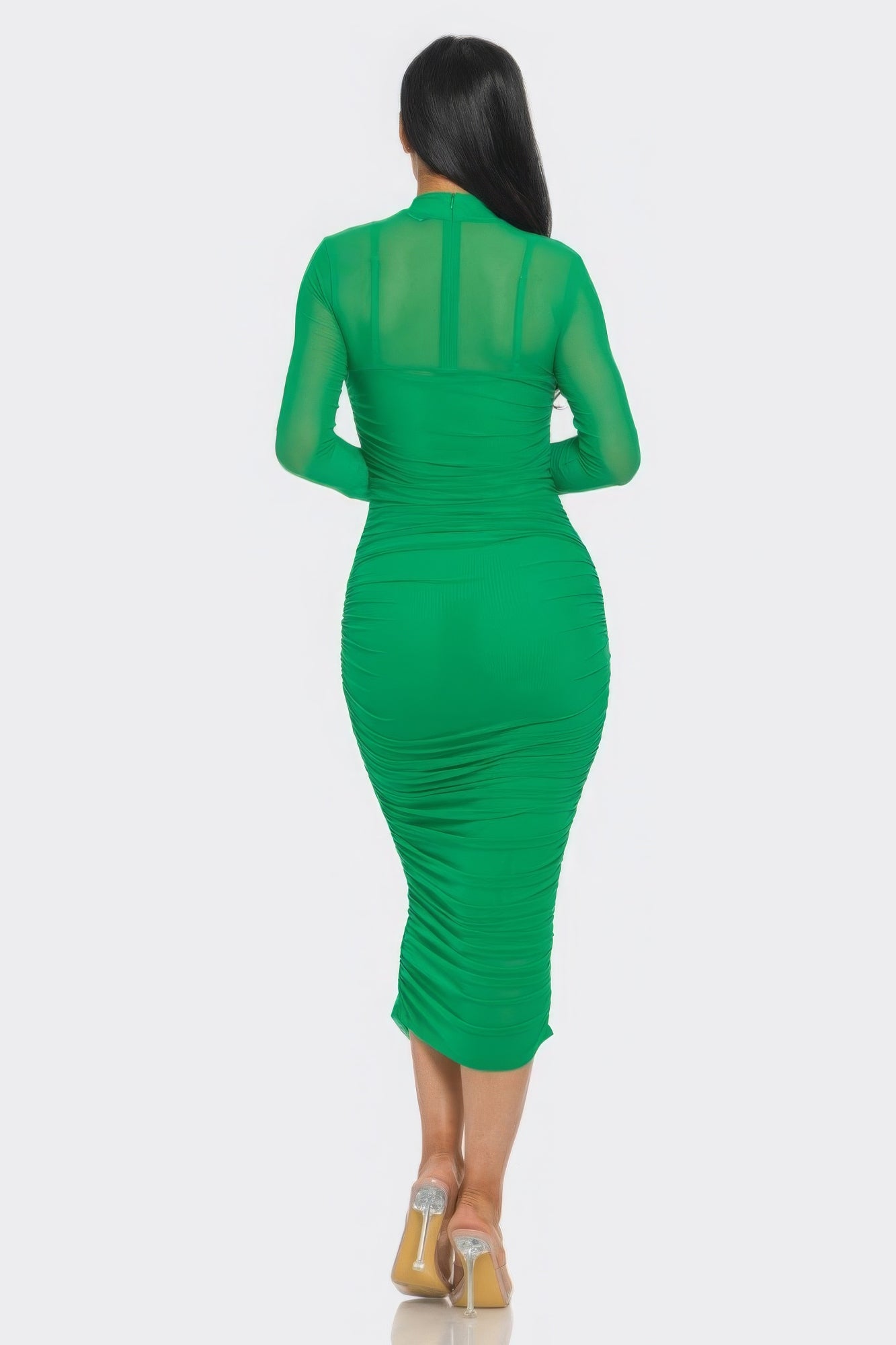 solid mesh midi dress