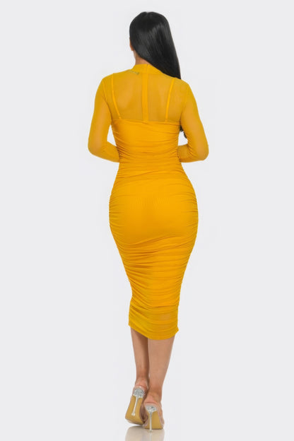 Solid Mesh Midi Dress