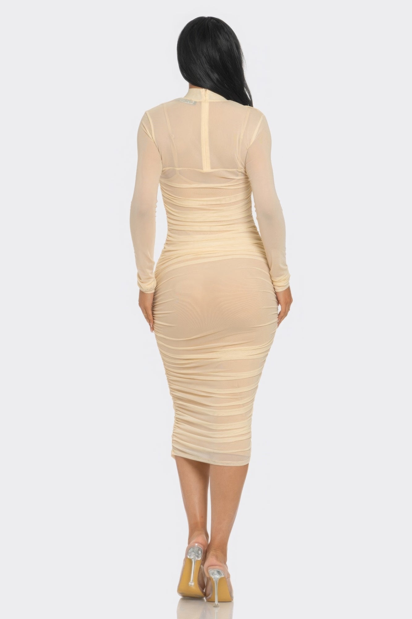 solid mesh midi dress