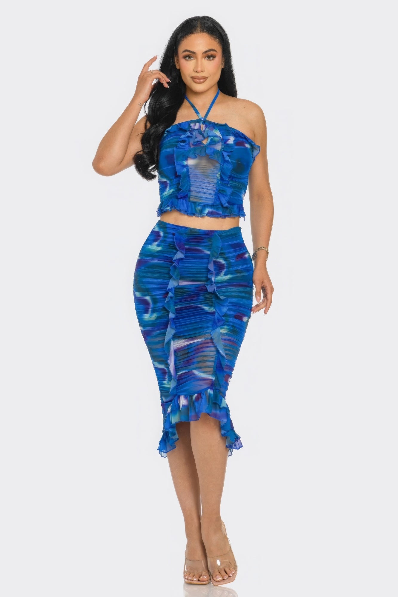 tropical print skirt set