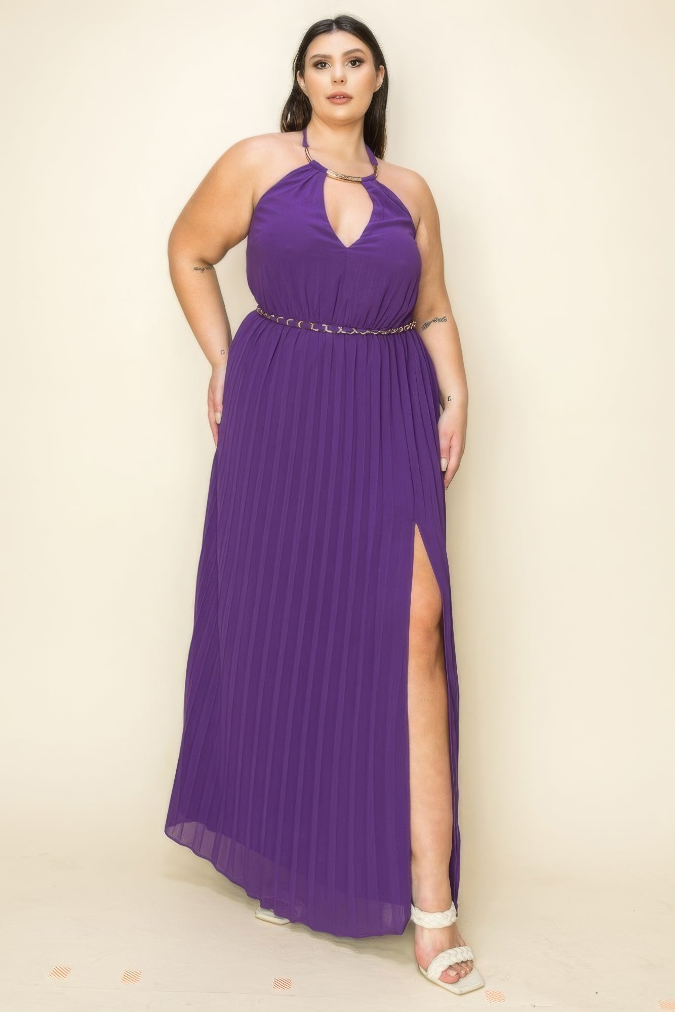 chiffon pleated maxi dress