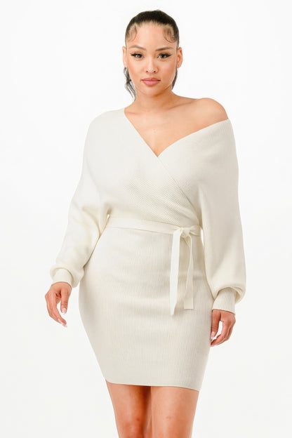 Wrap Belted Sweater Dress