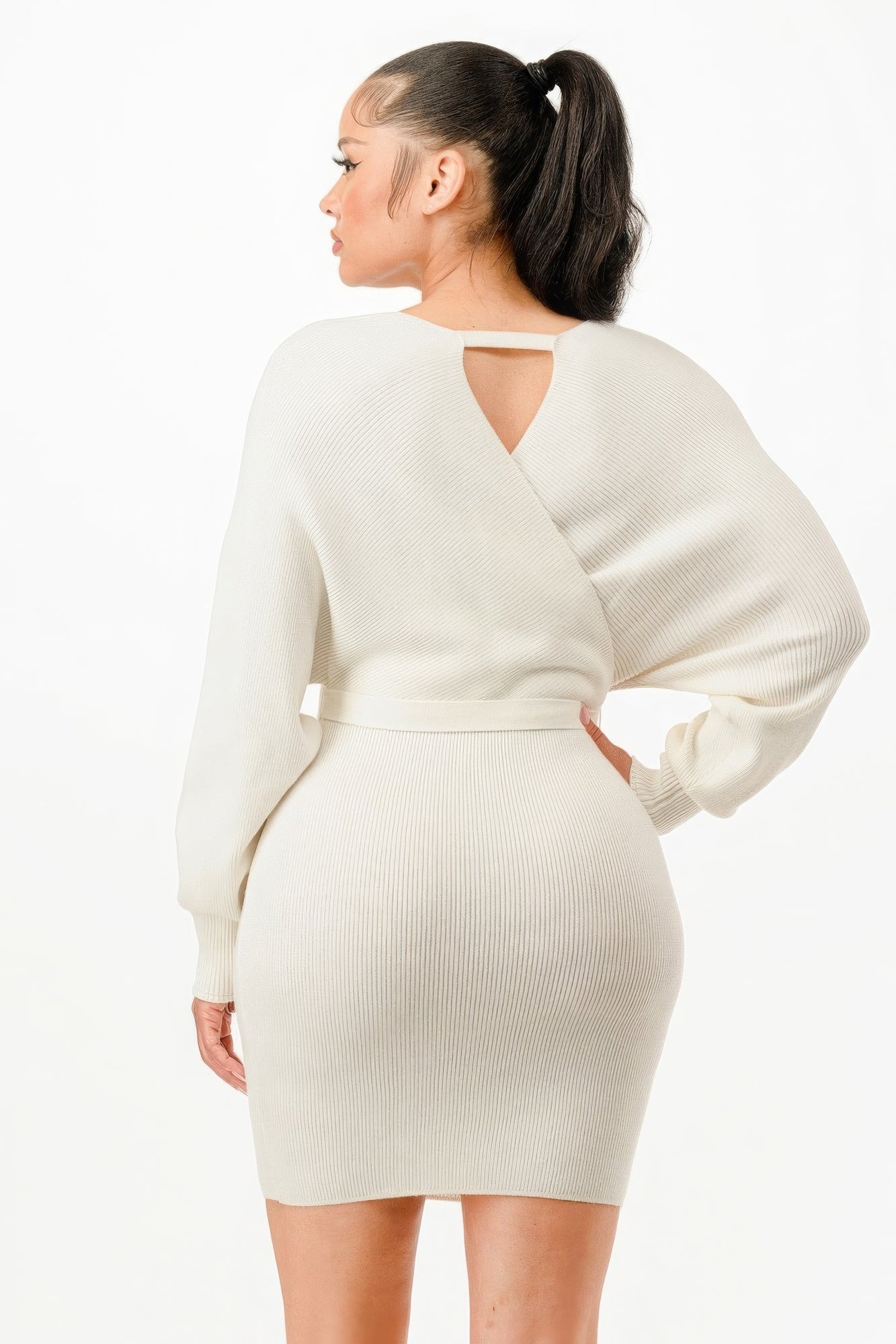 wrap belted sweater dress