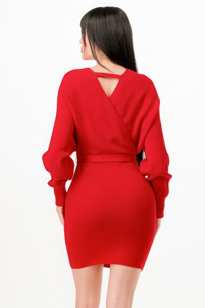 Wrap Belted Sweater Dress