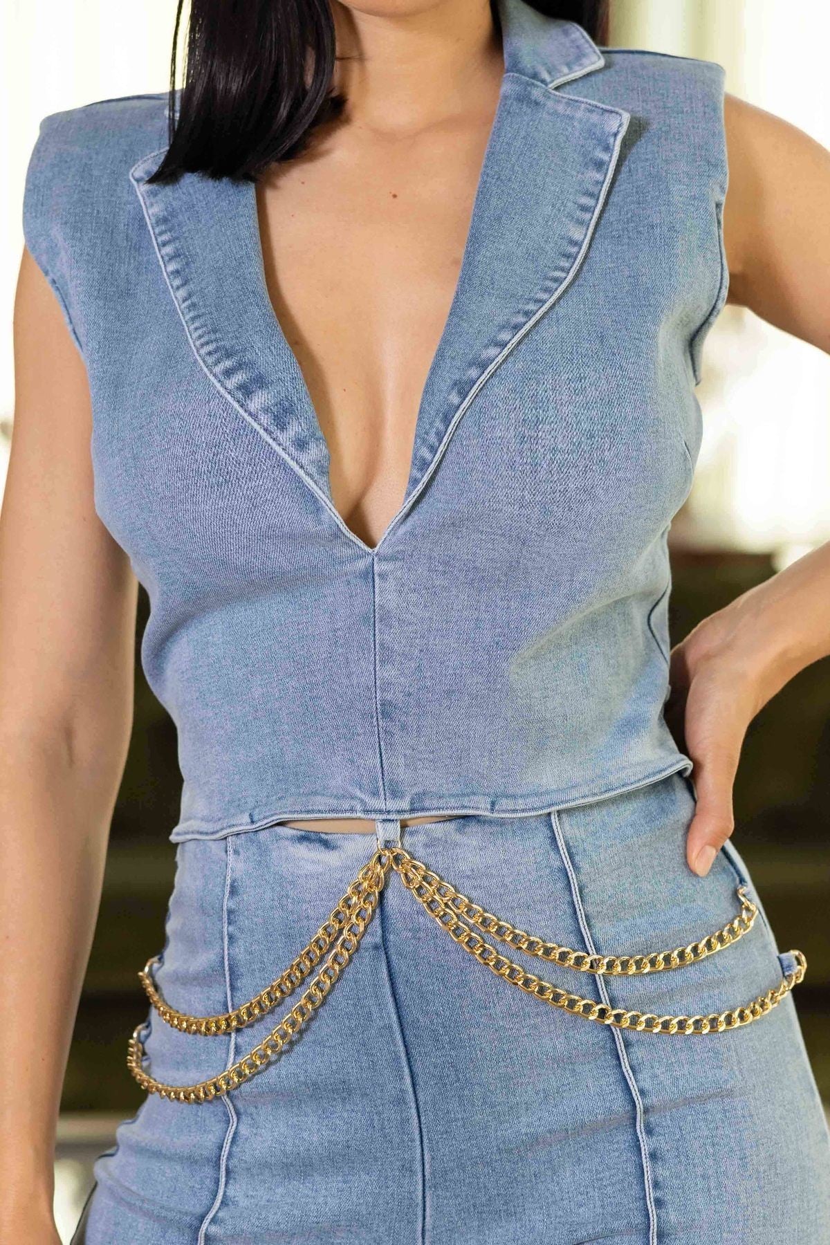 denim stretch jumpsuit