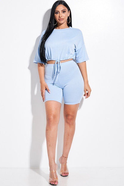 Sleeve Tie Top & Shorts Set