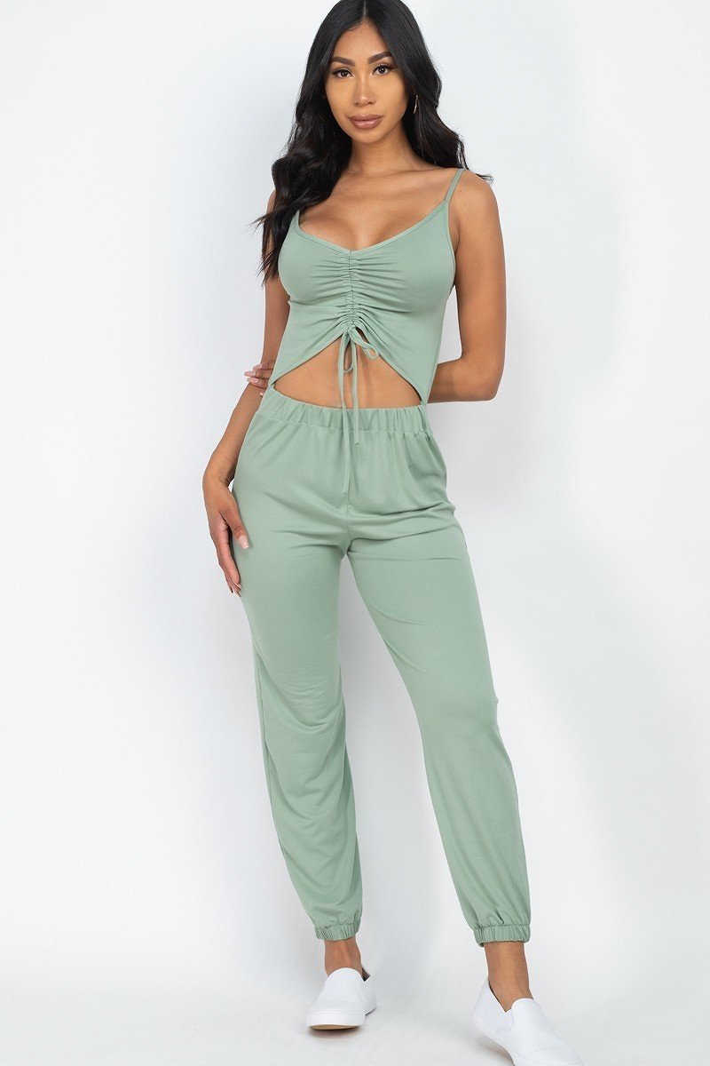 front ruched jumpsuit