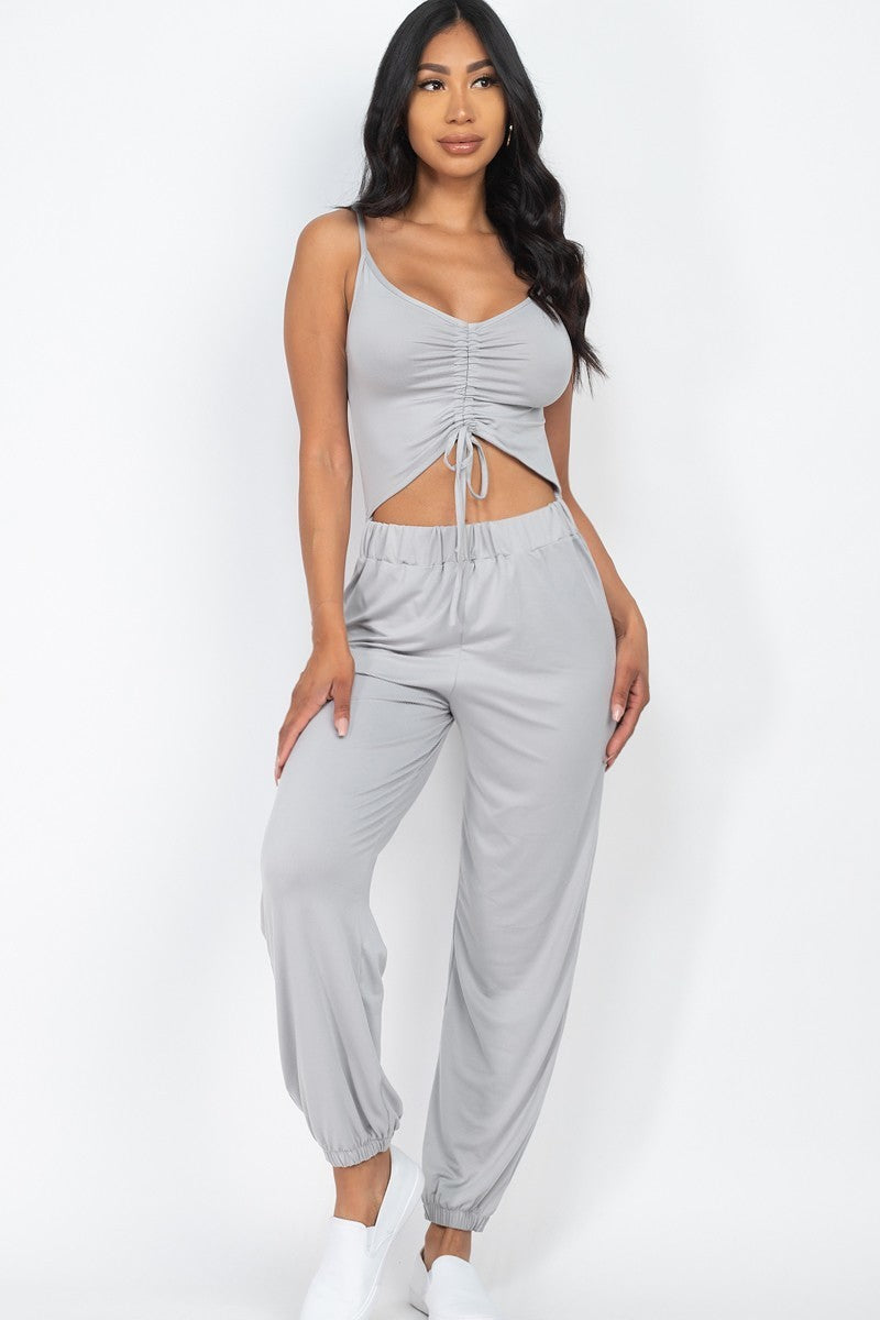 front ruched jumpsuit