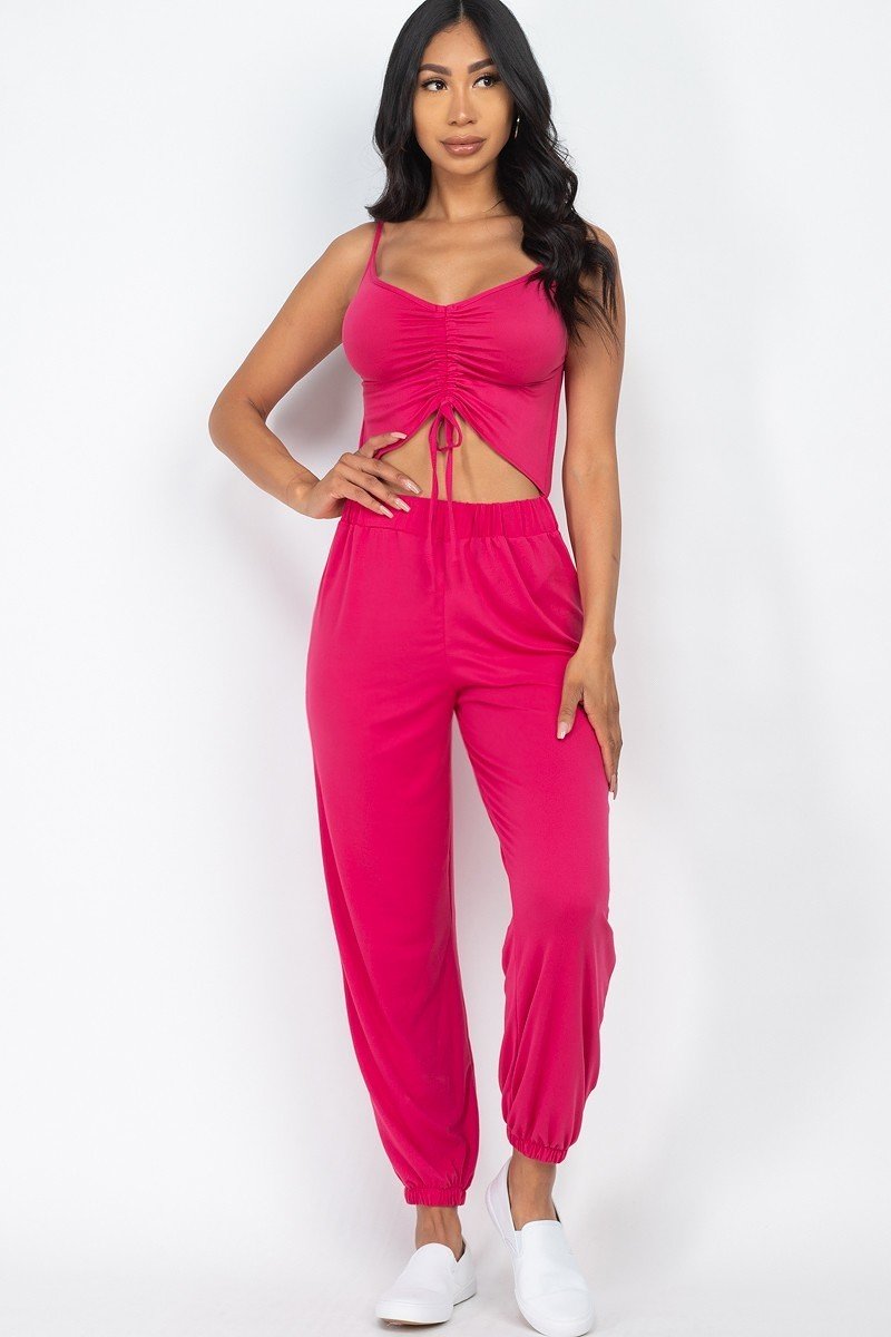 front ruched jumpsuit