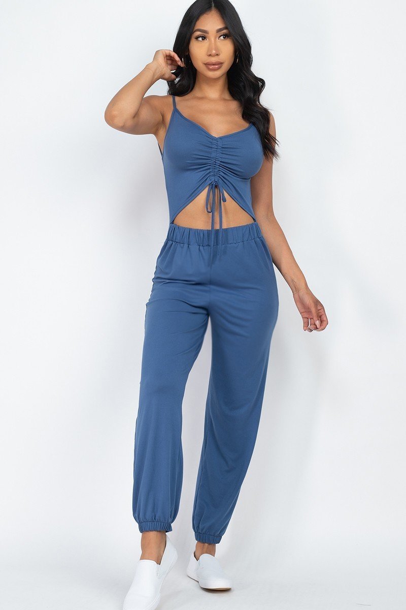 front ruched jumpsuit