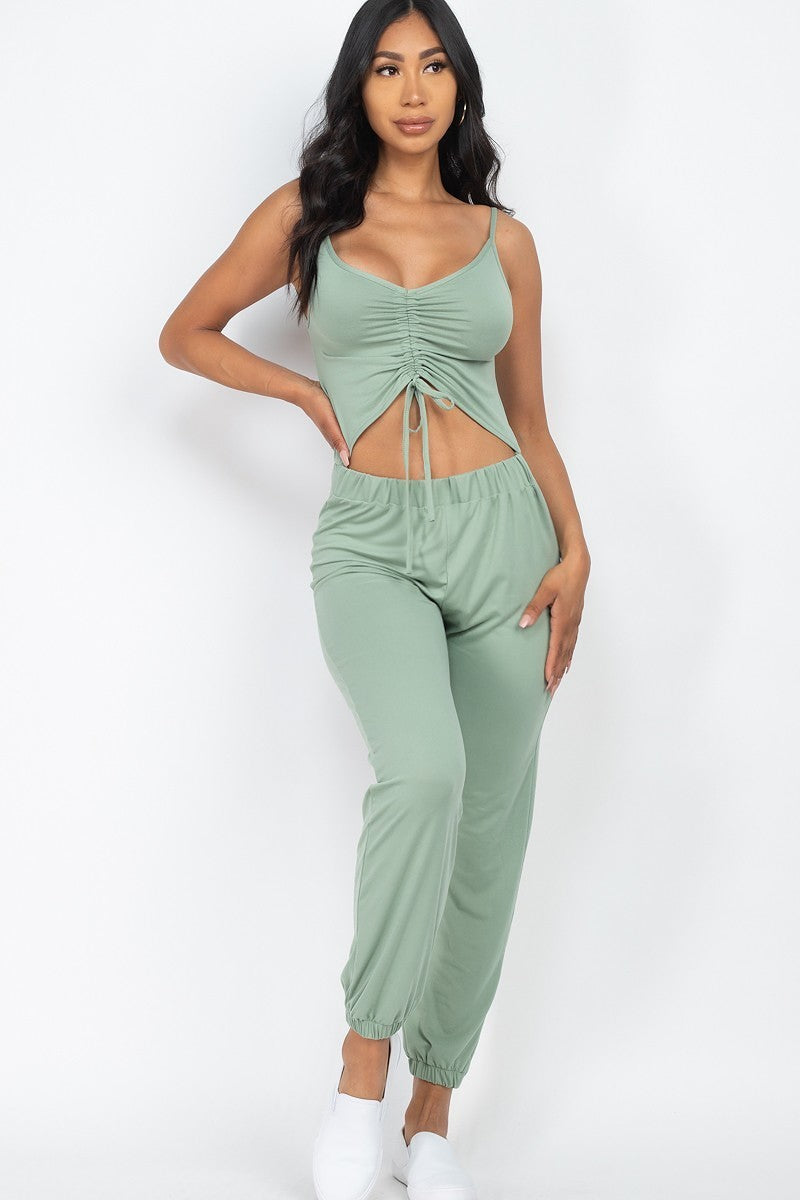 front ruched jumpsuit