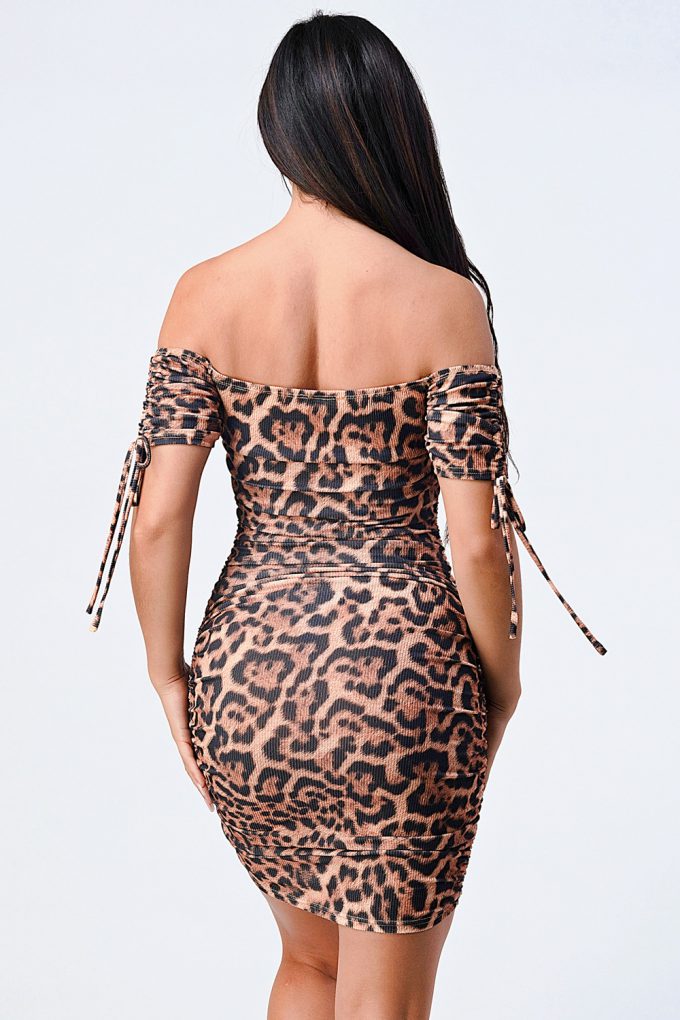 leopard off shoulder dress