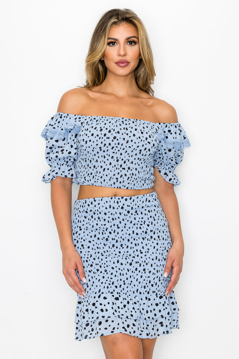 ruffled print top & skirt set