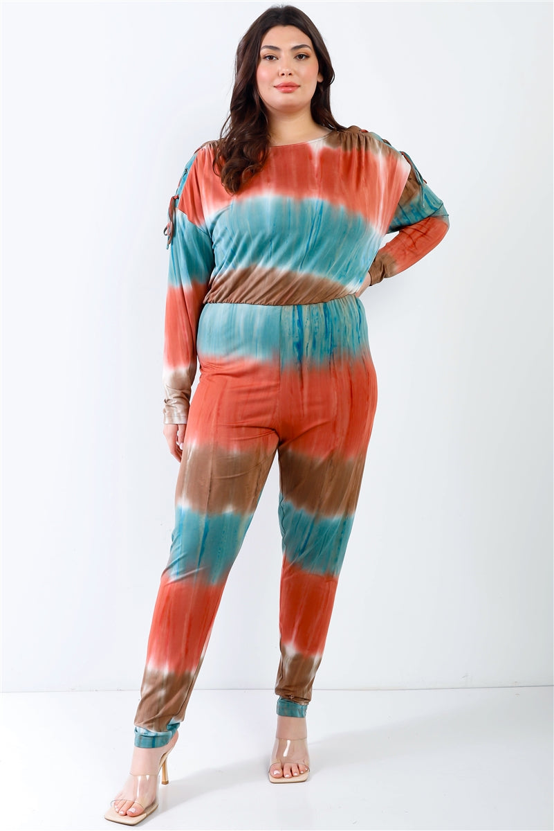 tie dye lace up jumpsuit