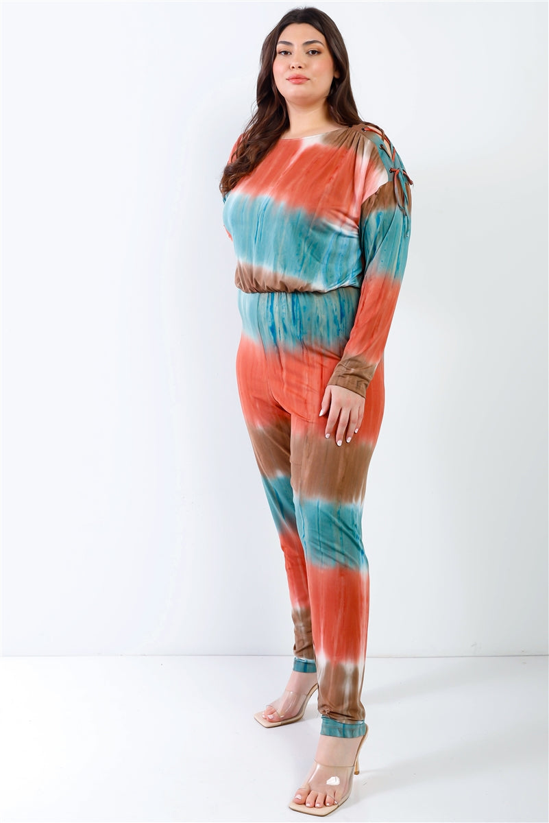 tie dye lace up jumpsuit