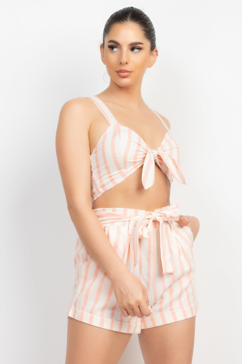 striped tie top & shorts set