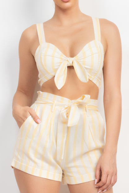 Striped Tie Top & Shorts Set