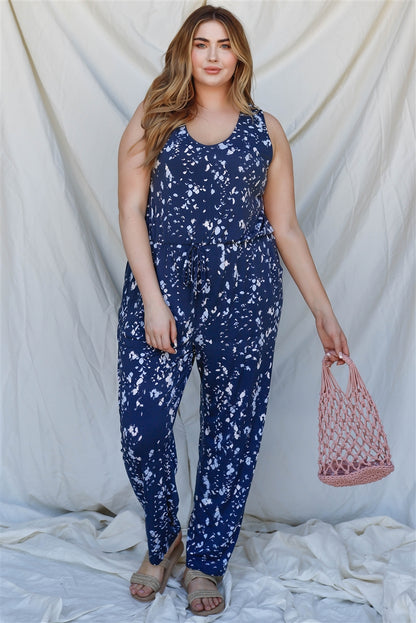 Navy Print Sleeveless Jumpsuit