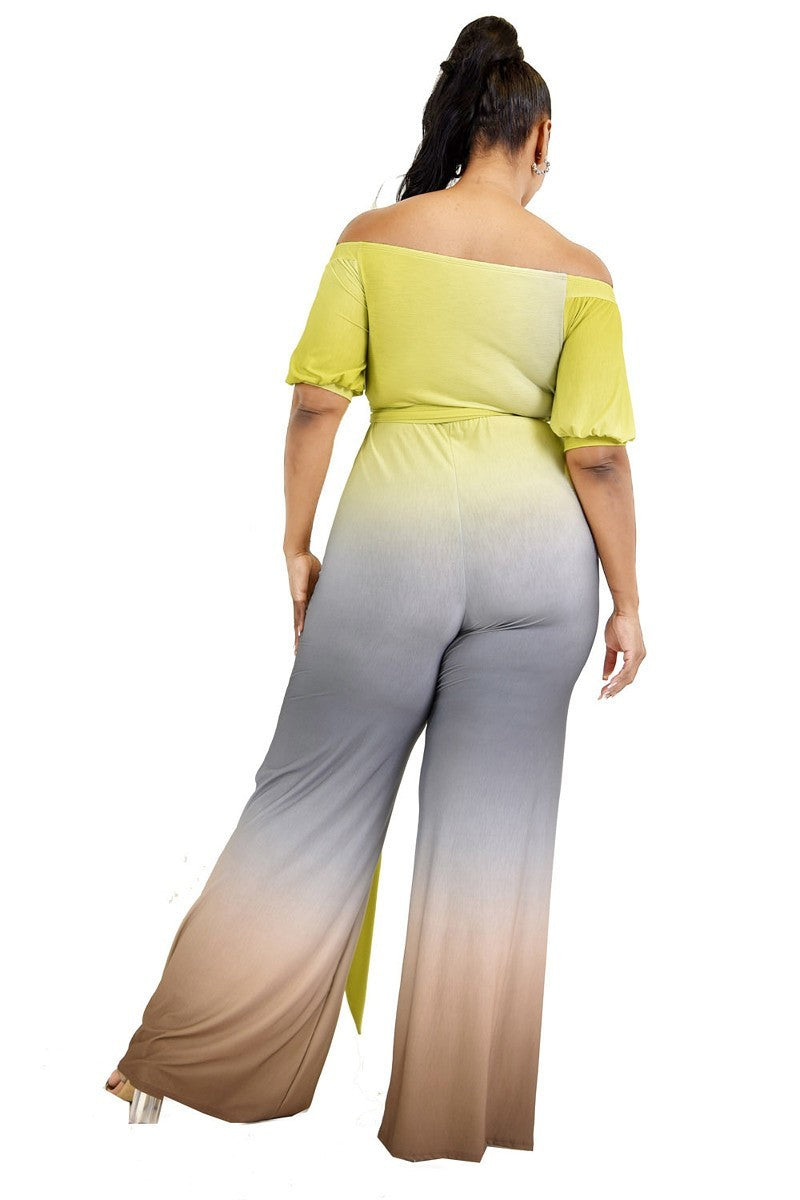 off shoulder waist tie jumpsuit