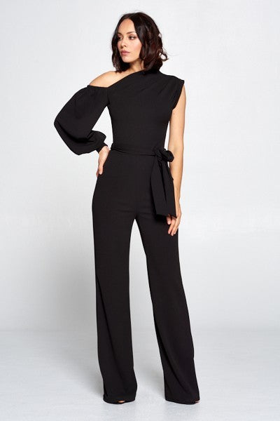 one shoulder solid jumpsuit