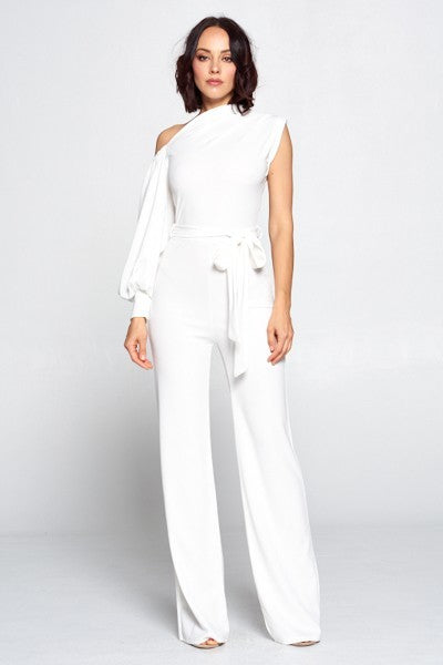 one shoulder solid jumpsuit