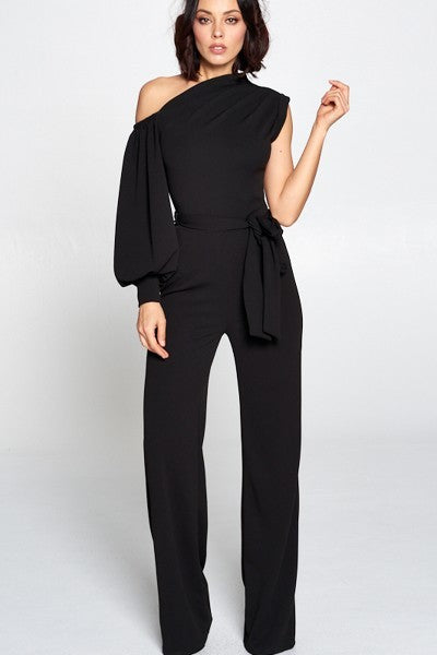 one shoulder solid jumpsuit