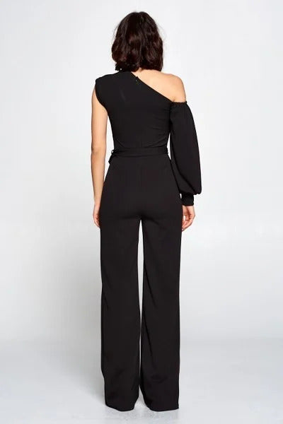 one shoulder solid jumpsuit