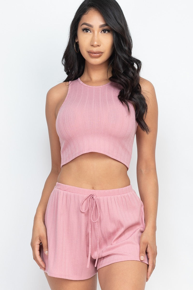 soft crop tank top & shorts set