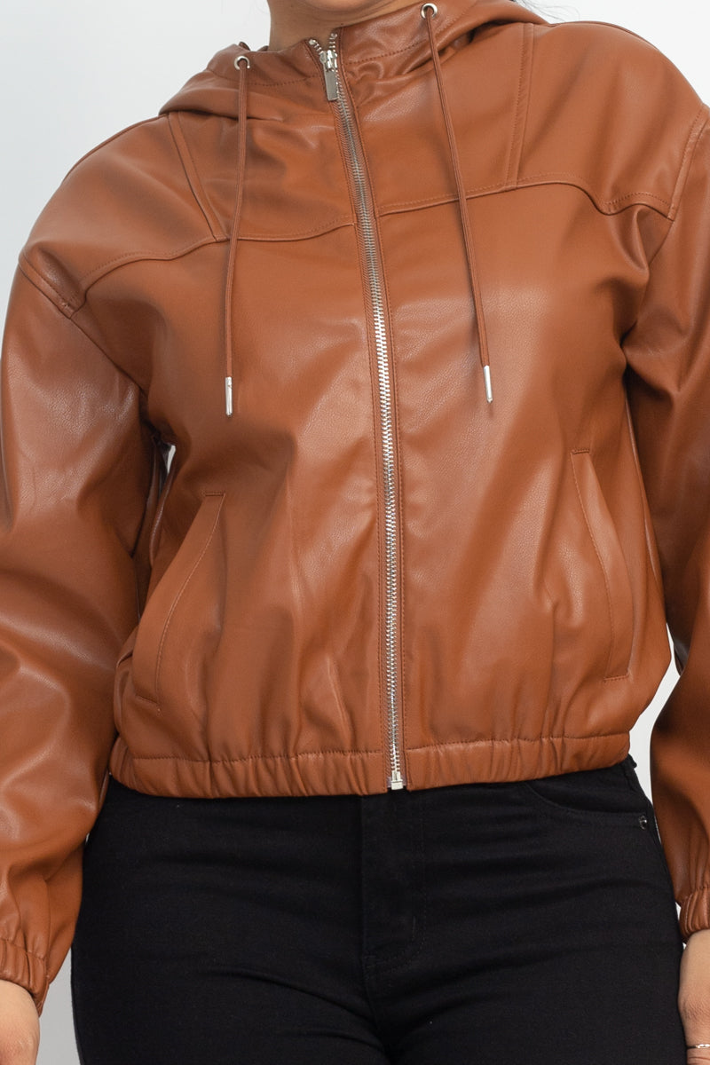 faux leather hoodie jacket