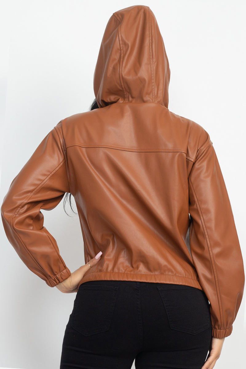 faux leather hoodie jacket