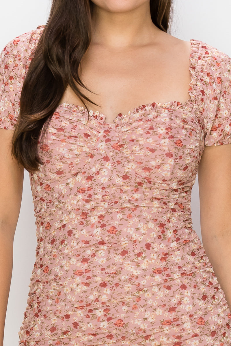 ruched floral dress