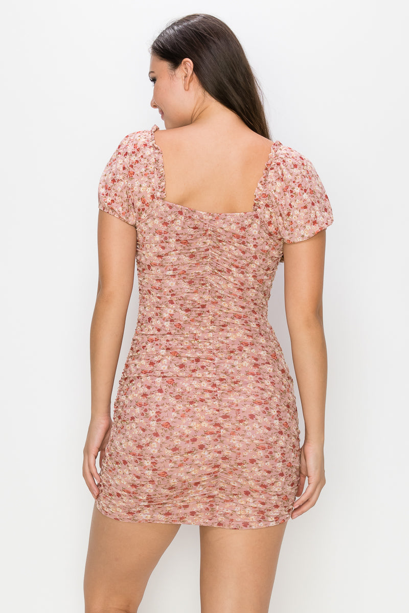 ruched floral dress