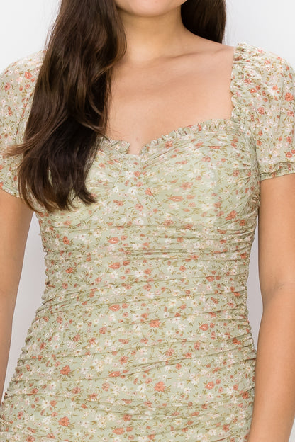 Ruched Floral Dress