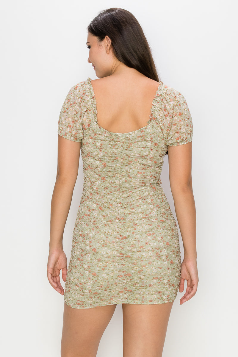 ruched floral dress