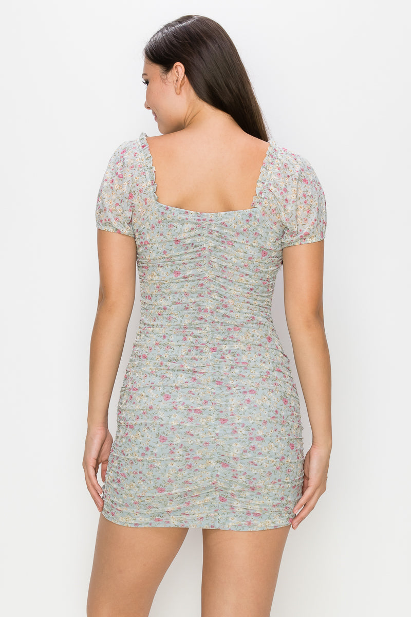 ruched floral dress