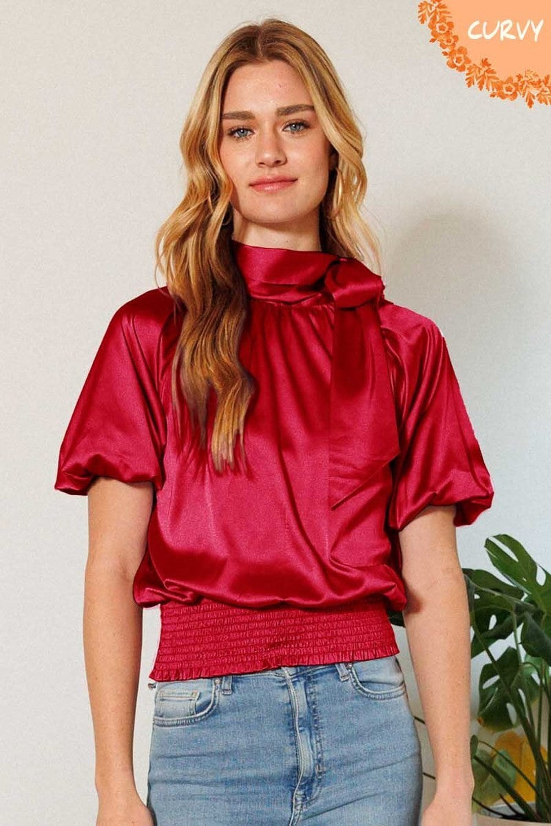 smocked satin blouse