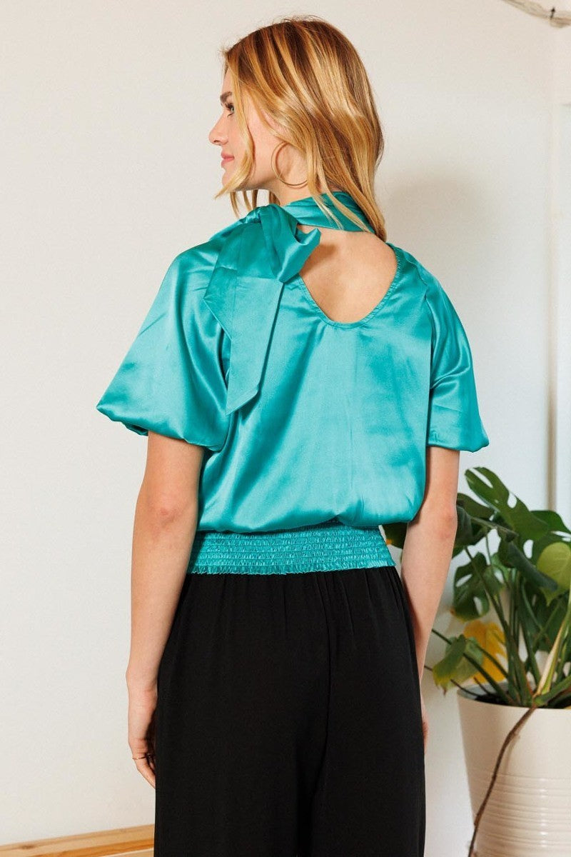 smocked satin blouse