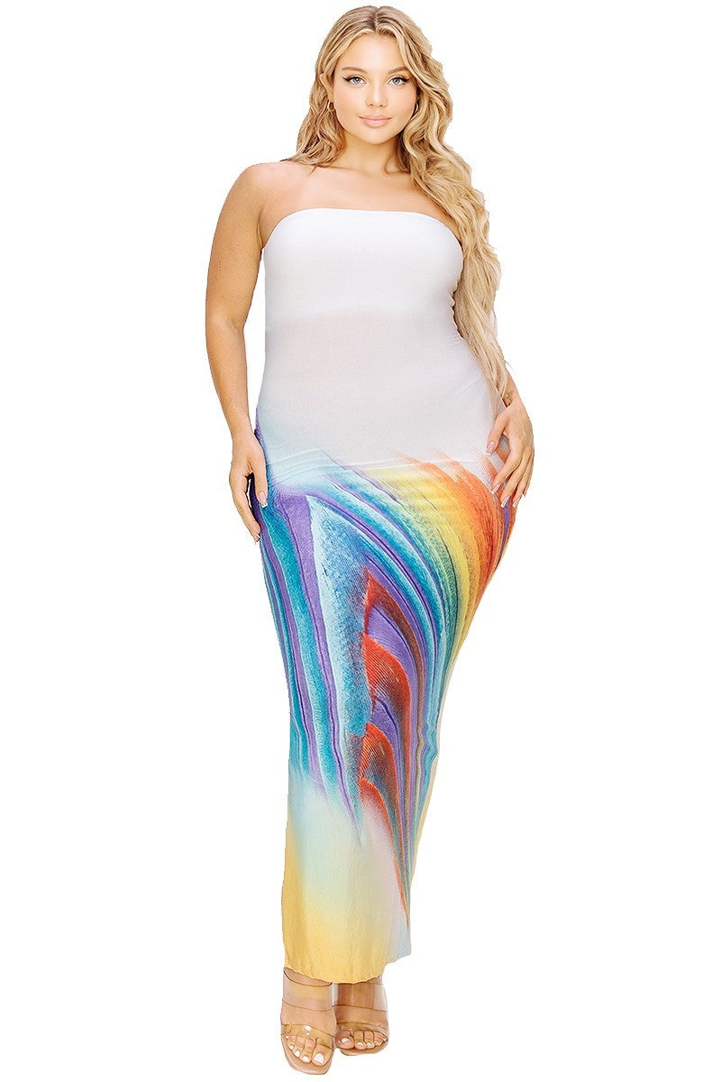 multi color tube top maxi dress