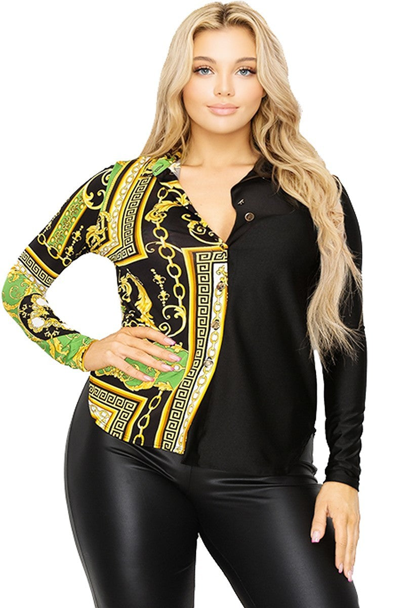 gold chain printed top