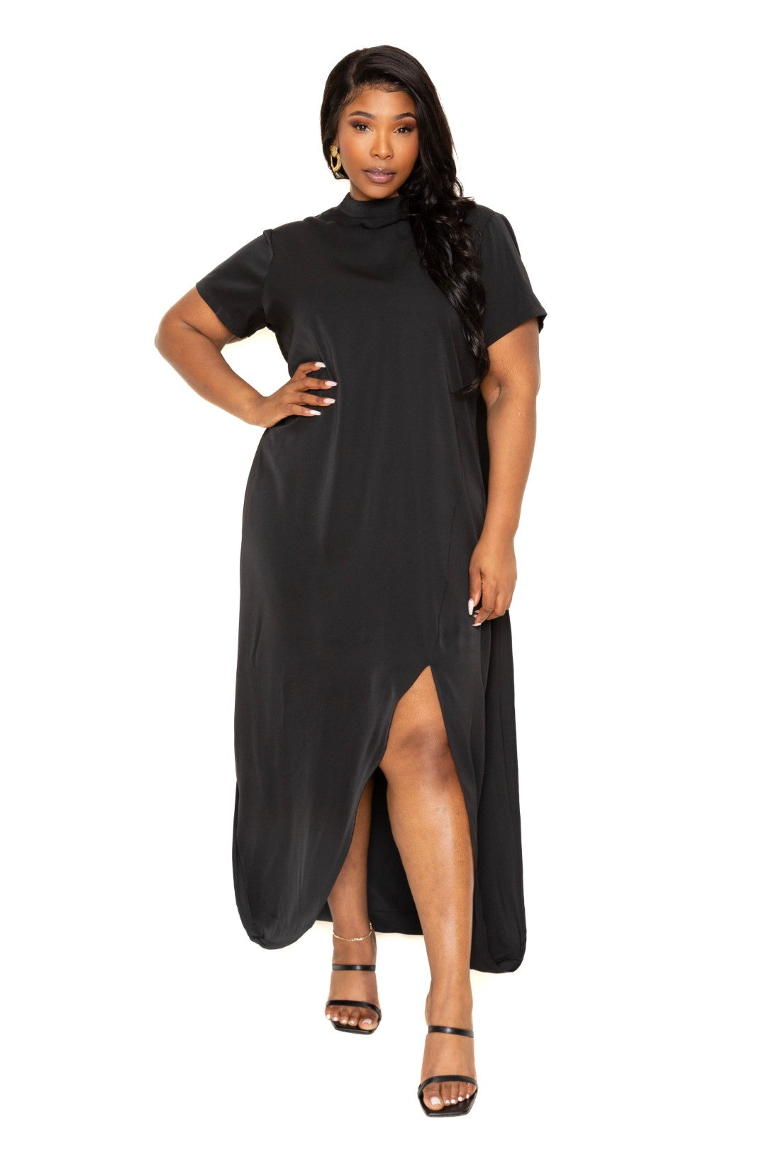 mock neck cape dress