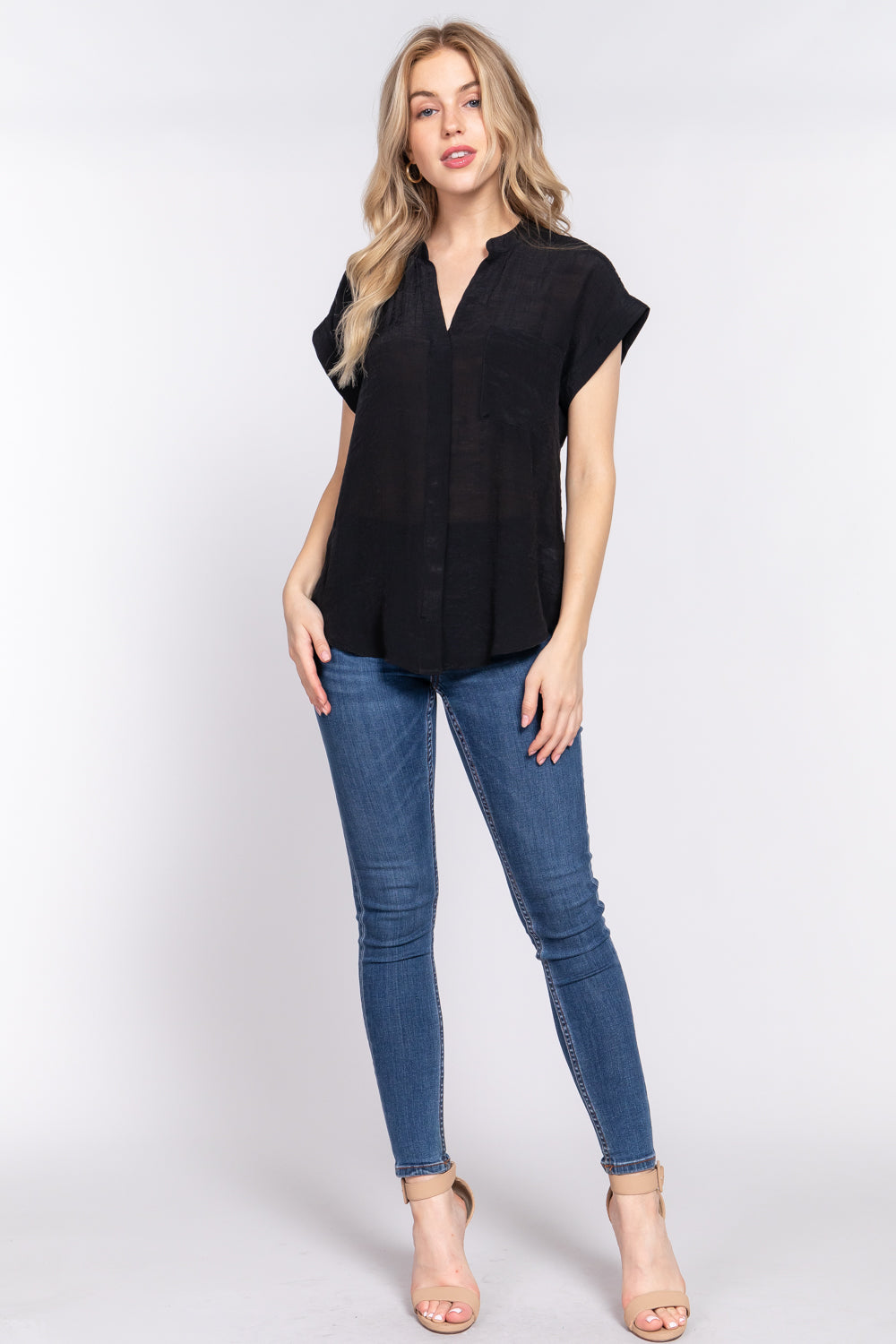 button down woven top