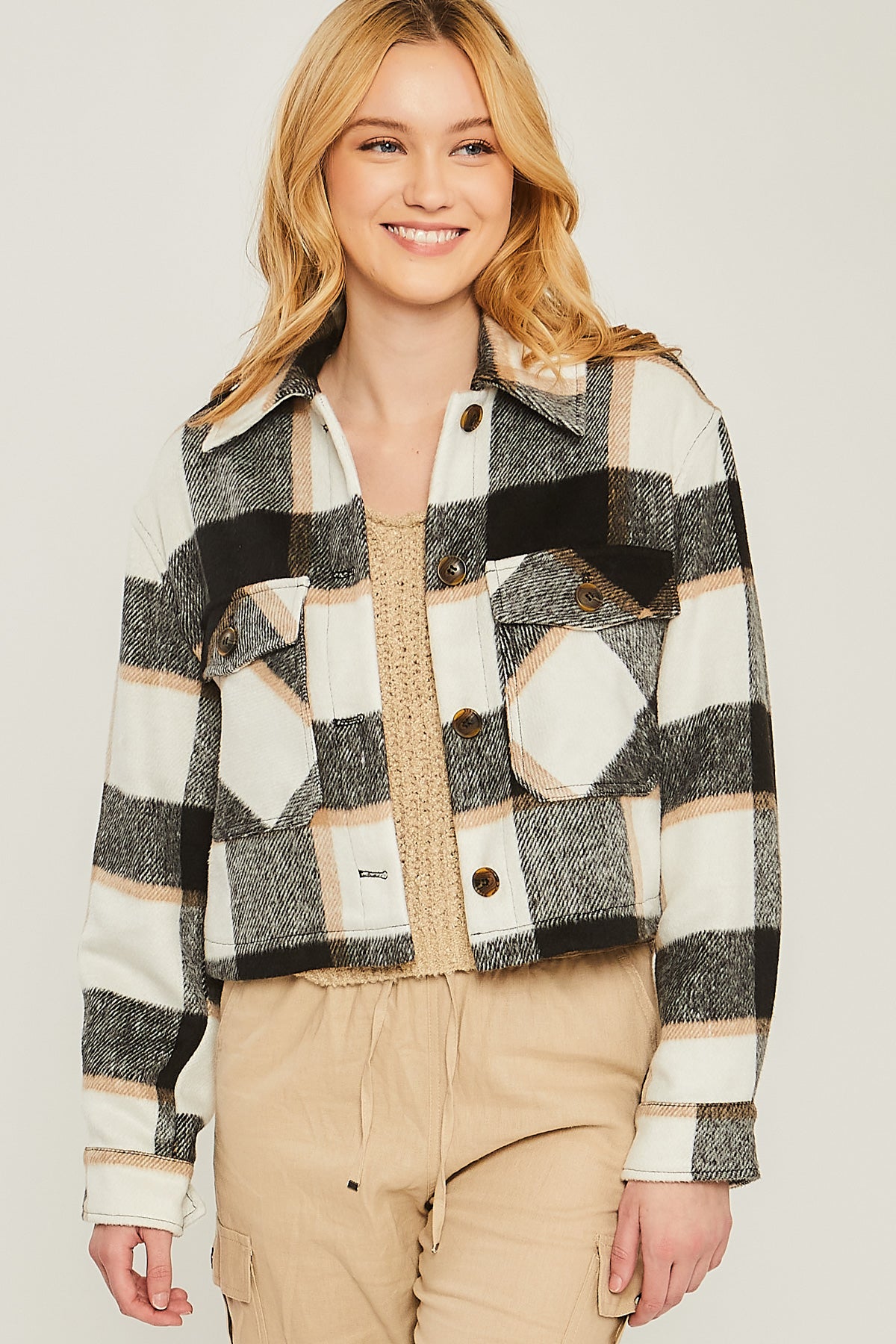 plaid button up jacket