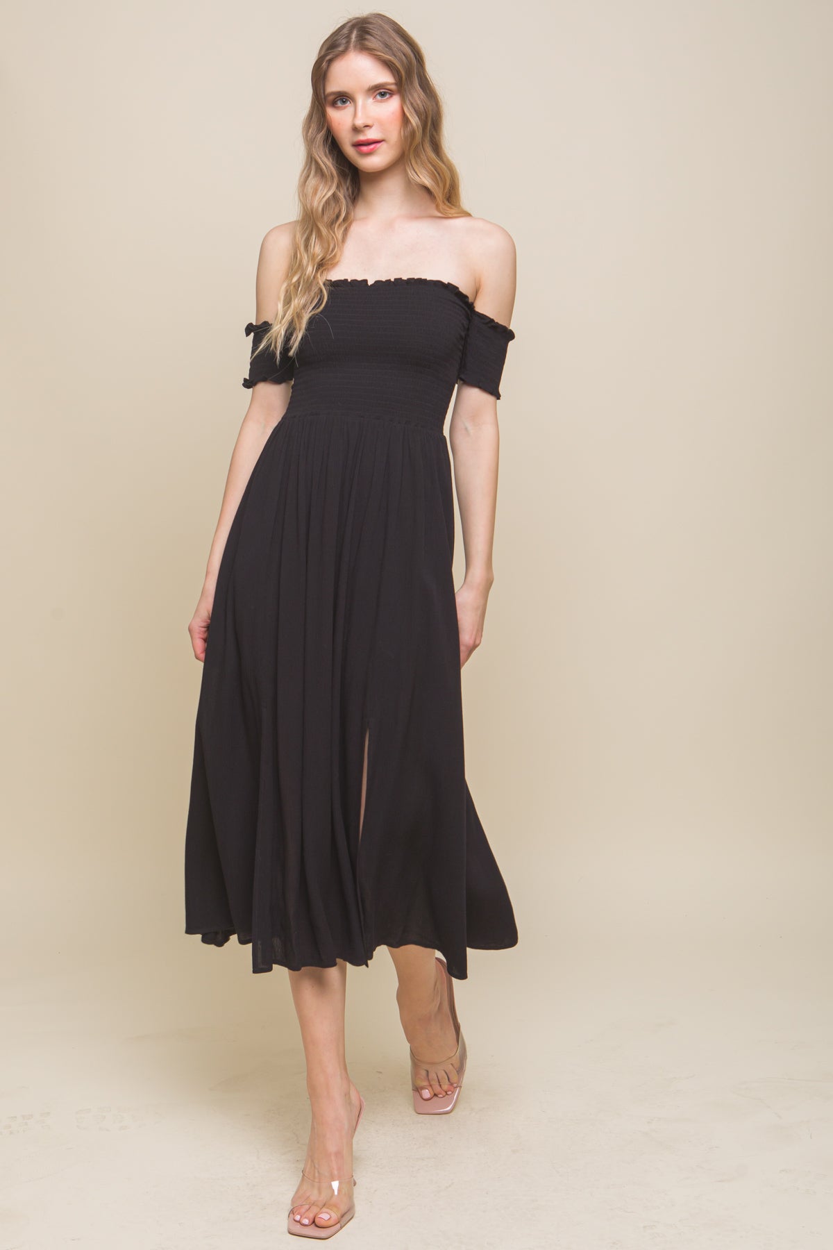 flowy off shoulder dress