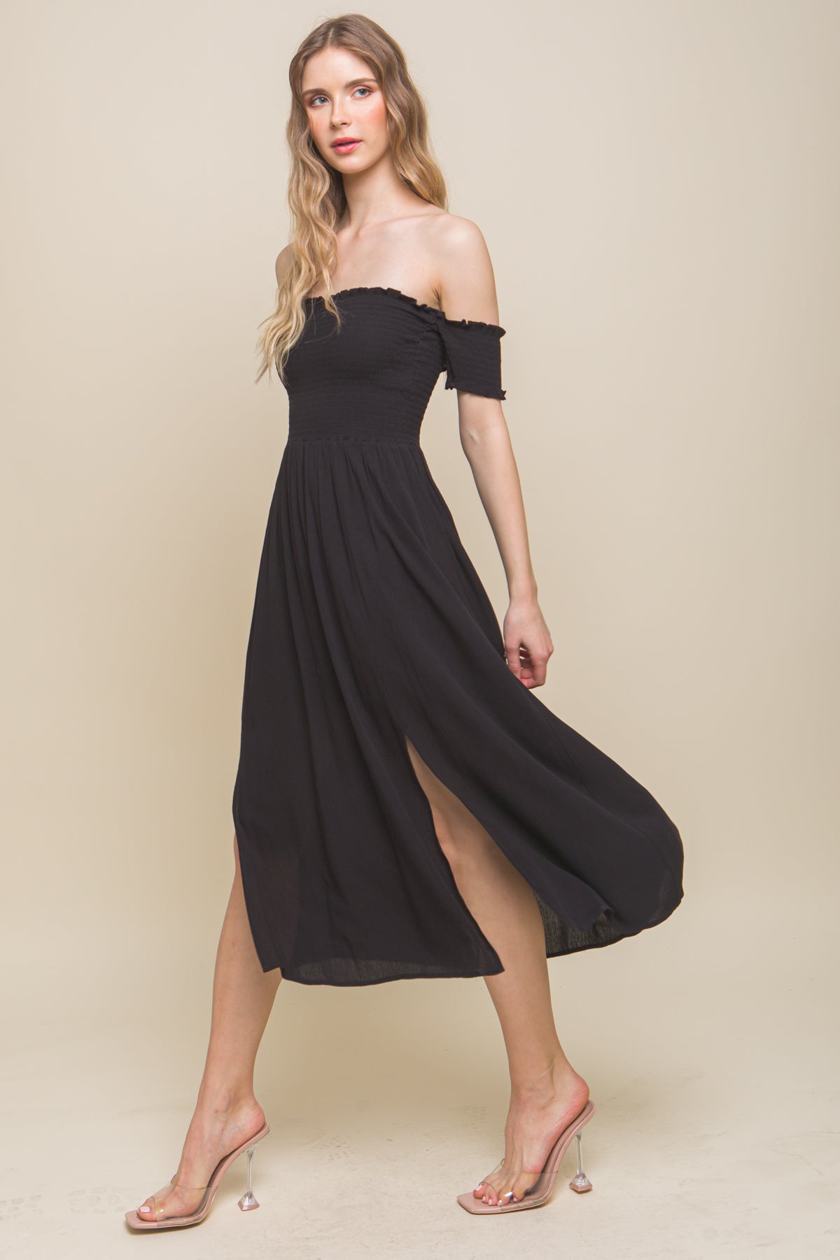 flowy off shoulder dress