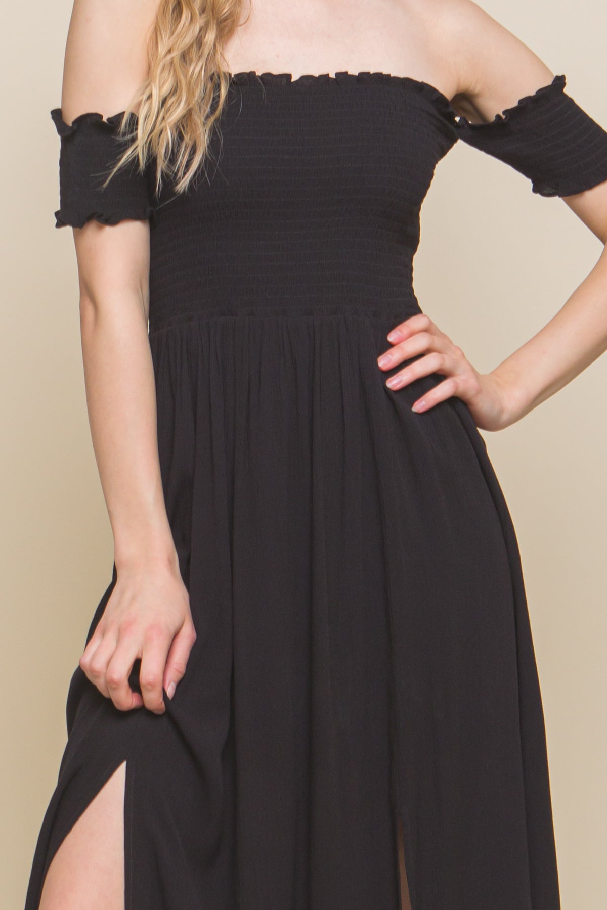 flowy off shoulder dress