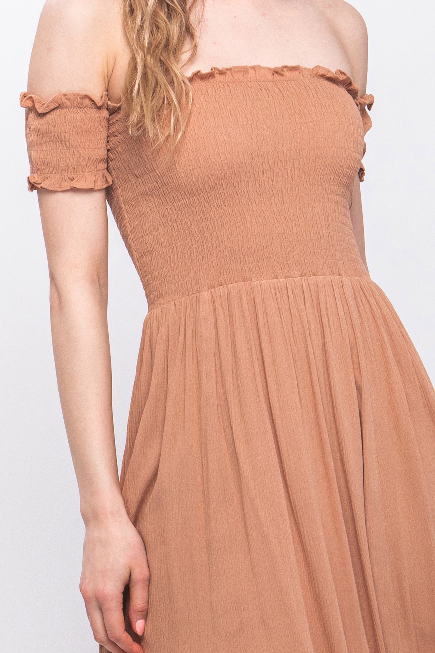 flowy off shoulder dress